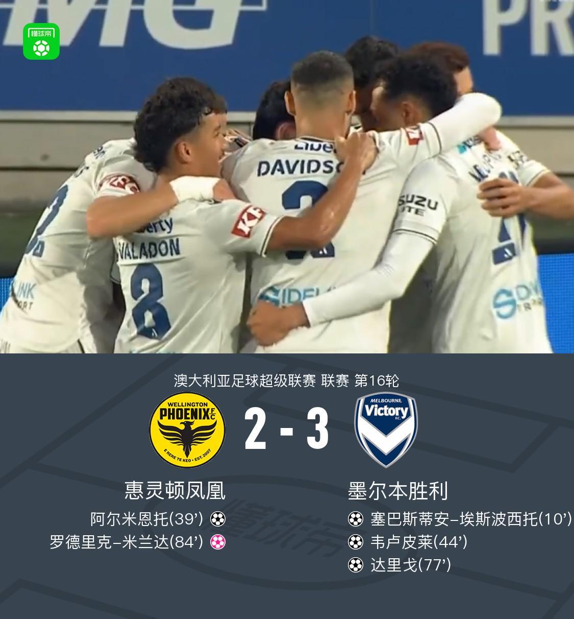 MK体育在线-墨尔本胜利客场3-2惠灵顿凤凰,韦卢皮莱破门+中框,达里戈破门